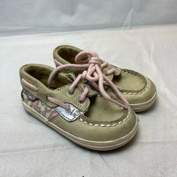 Sperry Top Sider Intrepid Crib Lace Up Leather Shoes Baby & Walker 4 Tan/Pink - Picture 1 of 7